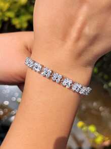 1件四叶草圆形立方氧化锆密镶订婚结婚派对手链，女士节日珠宝配饰礼品 - four leaf - 查看 7