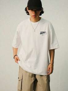 Men's Letter Printed White Casual Short Sleeve T-Shirt, Summer,Graphic Tees - 白色 - 查看 3