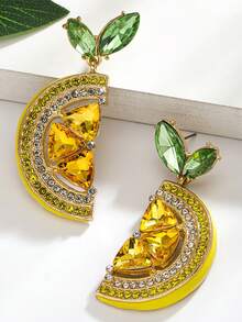 新款时尚个性高档锆石镶嵌钻石柠檬吊坠耳环，欧美风格水果耳环，适合女士日常佩戴和送礼 - 黃色 - 查看 2