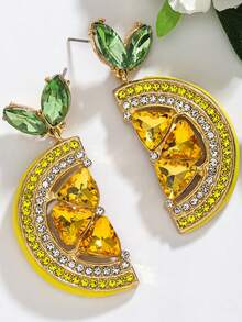 新款时尚个性高档锆石镶嵌钻石柠檬吊坠耳环，欧美风格水果耳环，适合女士日常佩戴和送礼 - 黃色 - 查看 6