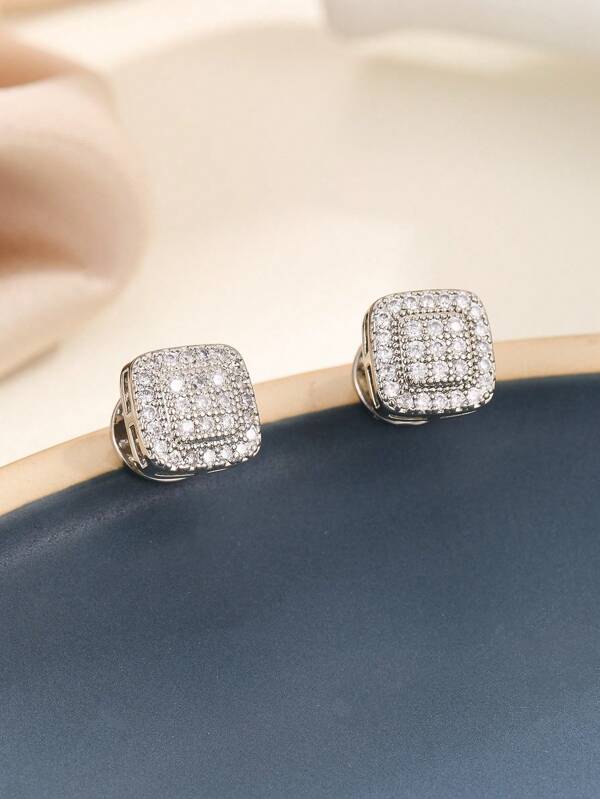 1 Pair Fashionable Geometric Copper Zirconia Inlaid Men's Cufflinks
