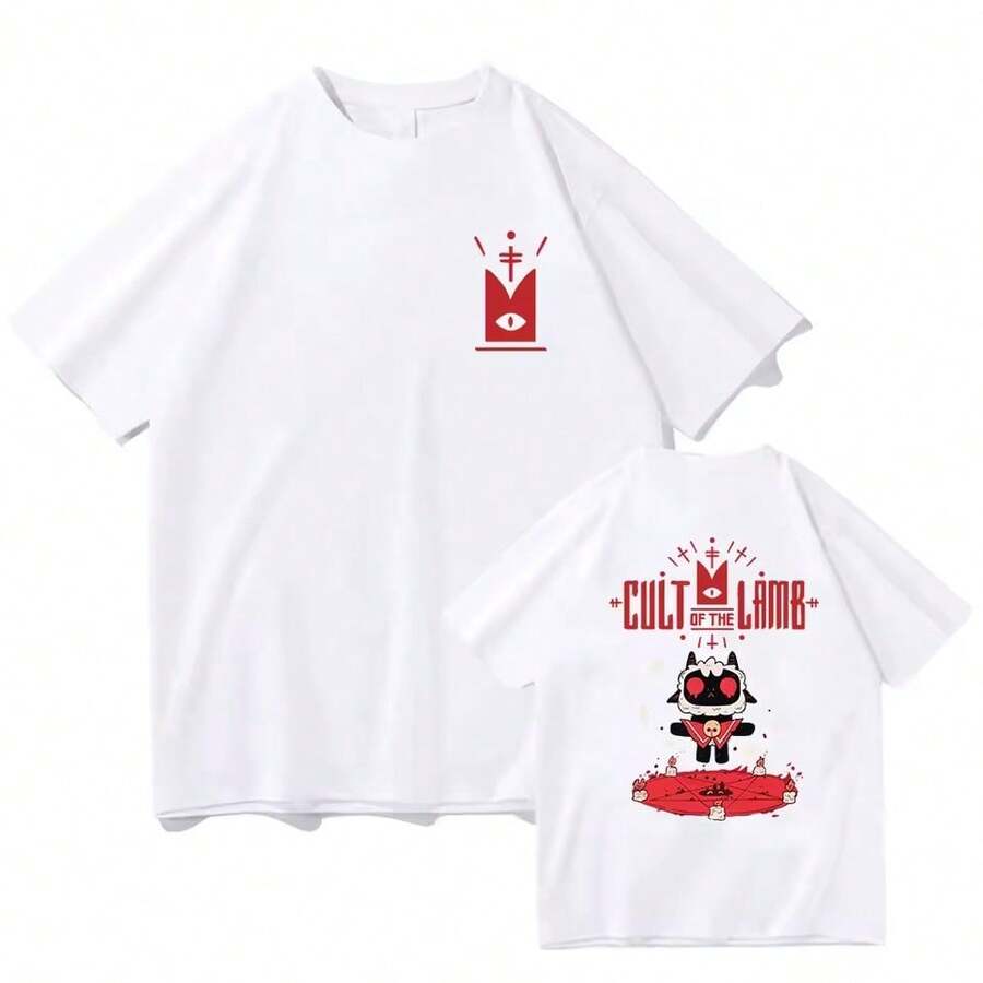 Cult Of The Lamb T-Shirt Video Game Cult Lamb Pentagram Unisex Male Female 100% Cotton Top Premium Streetwear Launch Immediate Shipping Various Colors!! Plus Size - trắng - Xem 1