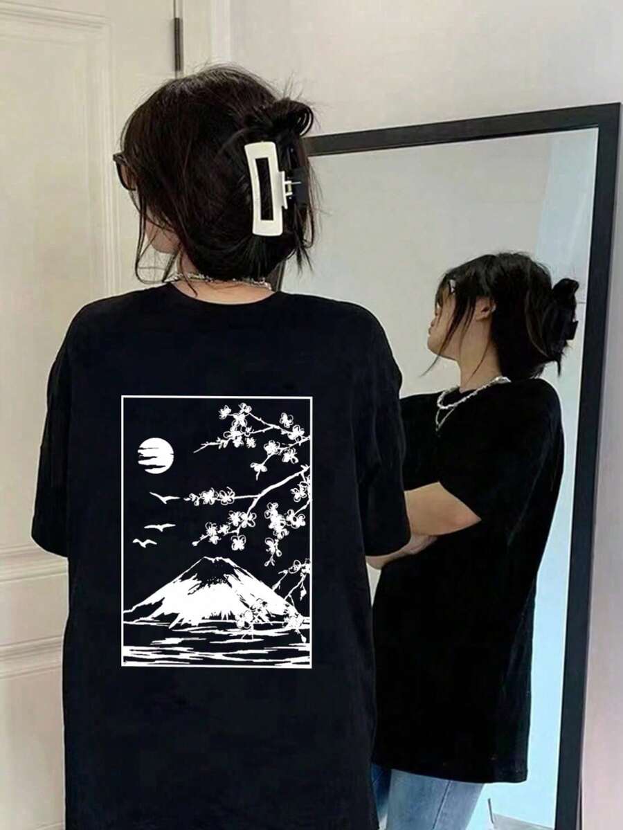 200g Pure Cotton T-Shirt 2025 Summer Ladies New Short Sleeve Pure Cotton Holiday Pattern Short Sleeve Round Neck Couple Wear Small Shirt Tops - 黑色 - 查看 1