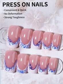 24Pcs Short Square Flower Nails With Pearls Design White French Acrylic Press On Nails Short Perfect Fit Fake Nail Set,Contain 1Pc Jelly Glue And 1Pc Nail File,Easy To Wear Summer Nails & French Tip Nails Art For Woman Girl Daily Work Festivals Party Use Nail Supplies Nails