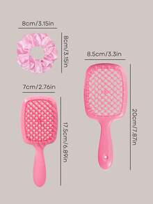 四件套美发造型梳套装 - 空心梳、顺发梳、粉色发圈、蓬松梳、卷发梳，干湿两用，不打结，返校必备，旅行必备，女士美发配件，梳子，梳子套装，边缘梳，梳子套装，梳子，迷你梳，顺发梳，护发产品，美发工具，美发配件，护发，卷发梳，发型师，美发造型工具，旅行必备，发型，护发