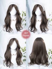 前蕾丝长款自然波浪卷发，中分刘海假发，T型蕾丝，13*5*1，棕色长款，22英寸半编发，日常佩戴，自然、顺滑、逼真。（不含配件）