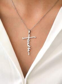 1pc Fashionable Vintage Stainless Steel Cross Pendant Necklace, Cool & Elegant Delicate Hanging Accessory
