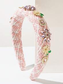 1 件高端面料海绵皇冠头带，带水钻花卉和雏菊装饰，别致女士优雅头饰，百搭新娘和派对发饰，女士发带头带，发饰，发箍 - 彩色 - 查看 17