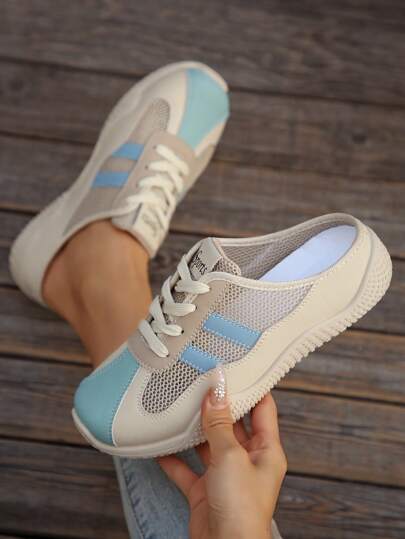 1 Paar 2025 neue vielseitige sportliche flache Plateauslipper, leichte atmungsaktive Mesh-Stoff Damenschuhe, bequeme Tages- und Outdoor-Wanderschuhe, kleine weiße Sneaker (bitte eine Nummer größer bestellen, da sie klein ausfallen)