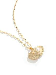 1pc Fashionable Minimalist Micro-Inlaid Zirconia Faux Pearl Shell Necklace
