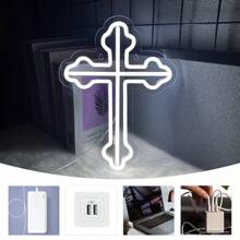 Enseigne au néon Mi Bautizo/Cher Dieu merci/Faites confiance au Seigneur/Croix, Lumières au néon de croix LED pour décoration murale, Lumières au néon de Jésus pour la chambre à coucher, Jour du baptême, Église chrétienne, Fête d'anniversaire, Décoration de Pâques, Mariage, Éclairage d'ambiance pour la décoration de la maison, Alimentation USB réutilisable, Facile à installer.