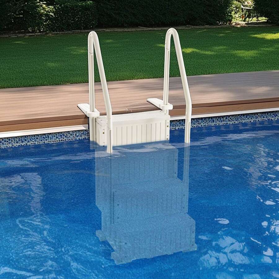 Swimming Pool Ladder, 4-Step Double Handrails Stairs With Non-Slip Heavy Duty Steps, Max Load Capacity 400 Lbs, For 48-54 In Inground & Above-Ground Pools Of Any Decking Surface, Milk White - Milk White - View 1