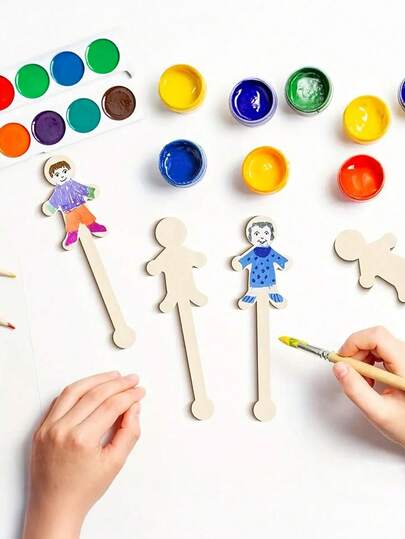 10/20/30PCS People-Shaped Wooden Craft Sticks – DIY Classroom/Home Decor, Back To School Art Projects, Kids Craft Supplies, Pine Board Cutouts For Drawing Pad | , Educational Toys