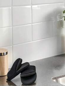 1/2 件耐高温 500°F 烤箱手套，迷你烤箱垫，带防滑手柄和挂环，适用于烘焙、烧烤、烹饪和烧烤（黑色） - 黑色 - 查看 6