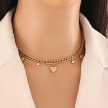 1 Stück 18 Karat Goldplattierte dicke Kette mit herzförmigem Anhänger aus rostfreiem Stahl, geeignet für den täglichen Gebrauch von Frauen und als Urlaubsgeschenk