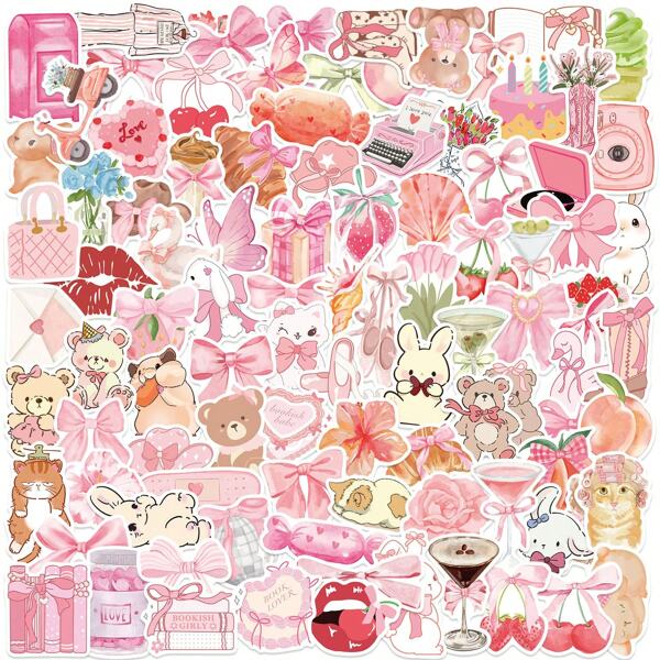 100 piezas de pegatinas bonitas, pegatinas rosas, pegatinas de dibujos animados, pegatinas estéticas, pegatinas decorativas, pegatinas de vuelta a la escuela, pegatinas decorativas para botellas de agua, Hydroflask, guitarra, equipaje, teléfono, estuche, computadora portátil, monopatín, regalo