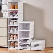 1pc 6-Tier Modern Foldable Shoe Rack, Standalone Plastic Storage Box With Lid, Stackable, Transparent, Dust-Proof, No-Assembly Organizer