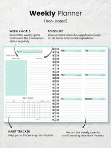 Trees 女士周计划笔记本，无日期，每日日程安排，螺旋装订，目标规划，带习惯追踪器，适合学生、学习用品和返校用品 - 藍色 - 查看 8