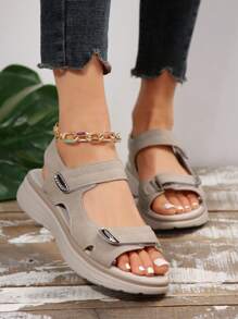 Women's Summer Sandals, Simple Style Wedge Heels, Breathable PU Material, Casual Beach/Daily Commute Versatile Sandals