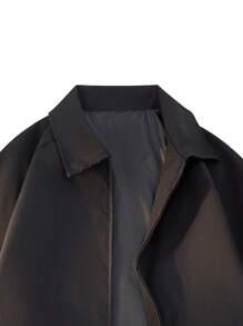 1pc Men's Black Solid Collar Jacket, Spring/Autumn, Zippered Cuff, Minimalist Raglan Sleeve Design, Grunge - Black - View 3