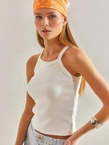 BIANCO LUCCI 女士休闲日常百搭纯色修身吊带背心上衣可爱上衣女秋季女装全白 Y2k 服装