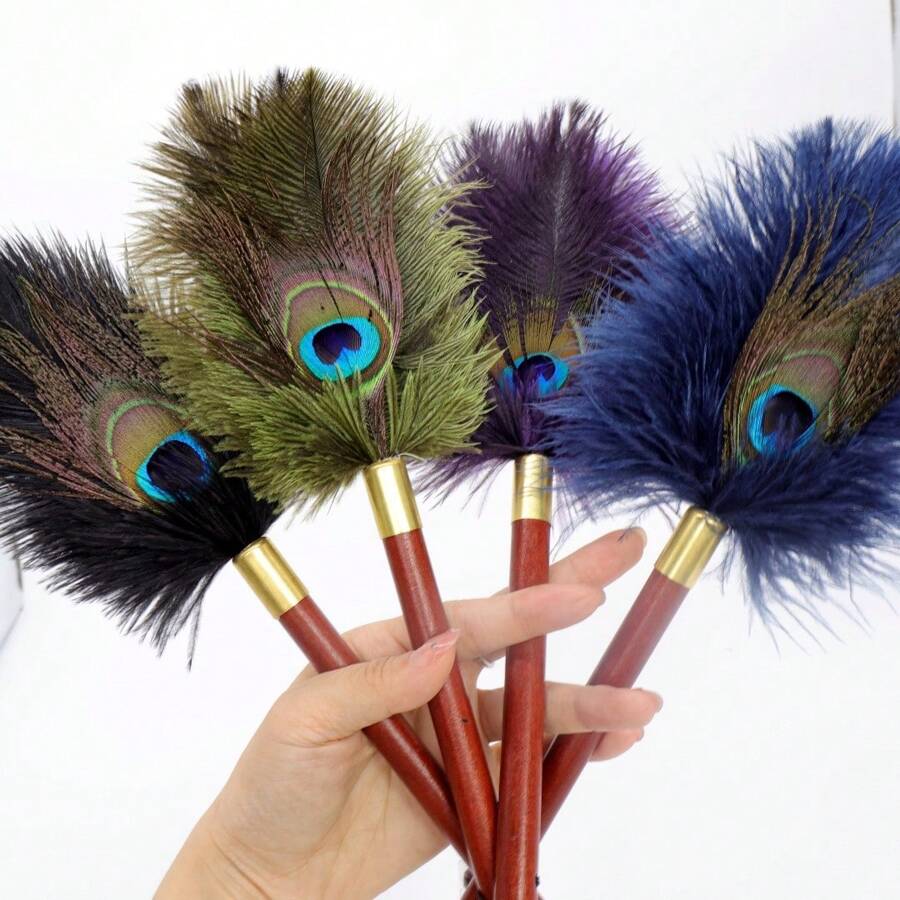 28-47cm künstliche Feder mit Nussholzgriff Staubwedel, mit Quasten Haushalts Staub Wischer Bürste Griff Entfernung und Reinigungsornament, antistatisch Entfernungs Duster Fellendreinigungsutensilien