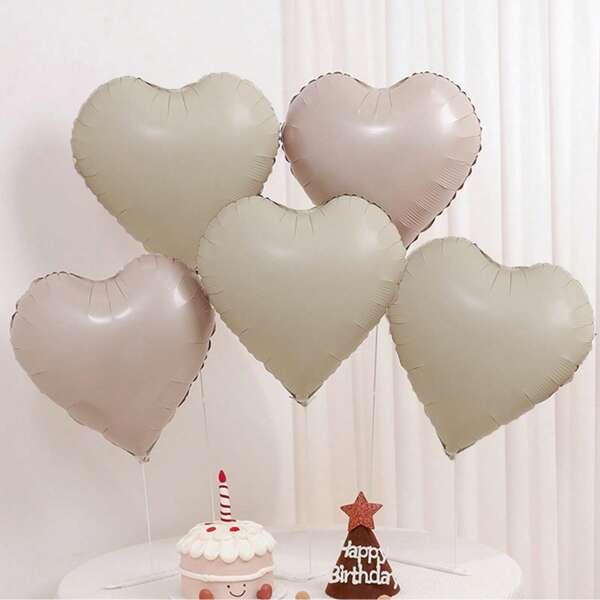Set de 5 globos decorativos en forma de corazón de 18 pulgadas de color marfil y caramelo para fiestas de cumpleaños, San Valentín y propuestas