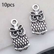 混合 10/24 件合金仿古银色猫头鹰系列吊坠配件，适合 DIY 项链、耳环、钥匙扣首饰制作时尚配饰。 - 復古銀色 - 查看 12