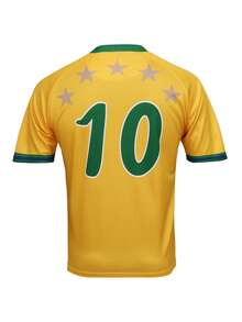 SURUIDA 1 件巴西足球球衣 2025 | 男士经典数字印花 T 恤 | 舒适轻便 | 球迷派对 V 领制服 - 金色 - 查看 3