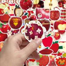 50pcs Red Apple-Style Fresh & Simple Creative Decorative Stickers For Audio Speakers, Desks And Stationery, In Korean Style, School Supplies,Back To School