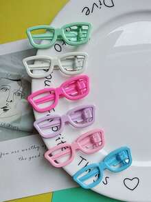10个装多巴胺糖果色眼镜发夹，迷你逼真小眼镜金属框发夹，可爱Y2K女孩刘海夹，卡哇伊趣味发饰，女孩刘海顶部发夹音乐节发饰 - 彩色 - 查看 4