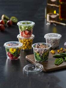 Juego de 100 vasos de plástico de 5.5 onzas con tapas, pequeños recipientes de plástico apilables y transparentes, tazas herméticas para condimentos, mini despensa para salsas, aderezos para ensaladas y porciones, temporada de regreso a la escuela, tazas para condimentos para almuerzos, picnics y viajes, perfectos, prácticos recipientes de almacenamiento de alimentos - transparente - Ver 11