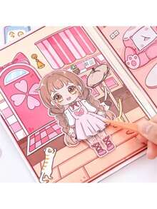 1本全尺寸卡通Mani Mani日常生活纸质安静书，粉色手工DIY安静书，附材料，无需裁剪，减压挤压剪贴簿。适合作为送给朋友、孩子、生日、派对、新年、圣诞节的贴心礼物。