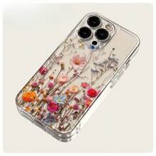Transparente Blumenprint Floral Handyhülle kompatibel mit iPhone 16 15 14 13 11 Pro Max 14 Plus 12 Mini, klare Rückseite, weich