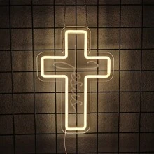Enseigne au néon Mi Bautizo/Cher Dieu merci/Faites confiance au Seigneur/Croix, Lumières au néon de croix LED pour décoration murale, Lumières au néon de Jésus pour la chambre à coucher, Jour du baptême, Église chrétienne, Fête d'anniversaire, Décoration de Pâques, Mariage, Éclairage d'ambiance pour la décoration de la maison, Alimentation USB réutilisable, Facile à installer.