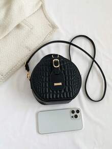 Women's Solid Color Crossbody Bag Small Round Bag Fashionable Texture Simple And Fresh Suitable For Vacation Outing - Black - View 3