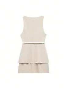 Robe décontractée avec ceinture à la taille, nouvelle mode printemps/été pour femmes. Robe unie couleur kaki sans manches avec fronces à la taille.