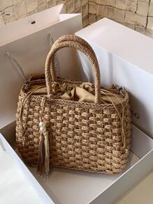 Nuevo bolso de mano con borlas trenzadas para mujer, ideal para ir y venir del trabajo, excursionismo, vacaciones, compras, regalo