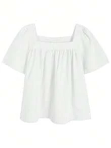 Summer Square Neck Puff Sleeve Casual Short Sleeve Loose Blouse