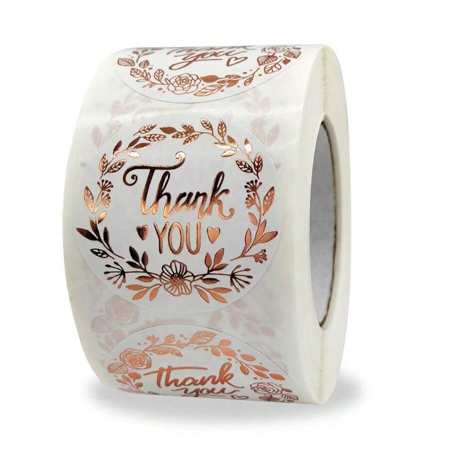 500pcs/Roll 1inch 1.5inch Rose Gold Thank You Sticker For Business Label Shipping Sticker Gift Seals Envelope Decor Birthday Party Favors Label - Rose Gold - View 1