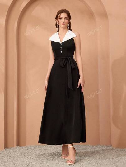 Mgiacy-Classy,New Arrival,Madam, Woven, Contrasting Colors, Lace, Beaded, Dress