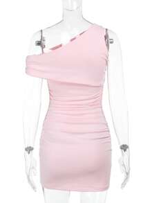 Women's Minimalist Style Strapless Bodycon Dress, Summer - Pink - View 2