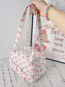 1 Peça Bolsa de Transversal Estilo Fofo e Doce, Bolsa de Mão Rosa Pequena na Moda, Bolsa de Ombro Acolchoada Floral Portátil, Bolsa de Baixo do Braço Simples para Transporte, Bolsa Multiuso para Viagem e Maquiagem, Bolsas Versáteis para Presentes, Aniversário, Amigos e Professores