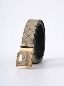 1 Piece Men's Stylish Belt With Automatic Buckle And Letter B Design, High Quality, Perfect For Casual Wear And Jeans - Gold - View 1