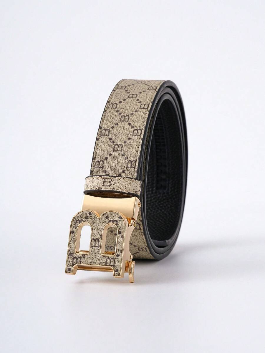 1 Piece Men's Stylish Belt With Automatic Buckle And Letter B Design, High Quality, Perfect For Casual Wear And Jeans - Gold - View 1