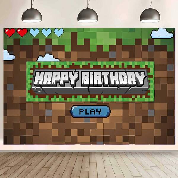 1 pezzo di striscione in stile pixel per feste di compleanno (in materiale di poliestere), adatto per feste di compleanno, decorazioni per tavoli della torta, sfondi per photobooth e forniture decorative e regali per feste a tema di videogiochi cartoni animati