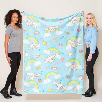 Sanrio 1 pieza Manta de franela con estampado de dibujo animado de Cinnamoroll, suave y acogedora para la sala de estar, dormitorio, campamento, viaje, de uso general - Sienta el calor de la manta, que lo acompañará mientras duerme