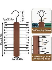 1pc Tie Rack With 20 Hooks, Wooden Tie & Belt Organizer Rack, Non-Slip Tie Holder, Tie Rack, Scarf Organizer, Belt Organizer, Closet Storage, Accessory Storage, Home Decor - Bronze - View 4