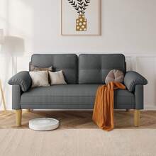 Asofer 2-Seater Couch, Small 2-Seater Sofa With Armrest And Side Pocket, Modern Fabric Couch For Living Room, Apartment, Office, Easy Assembly, 144 X 77 X 77 Cm - 深灰色 - 查看 9