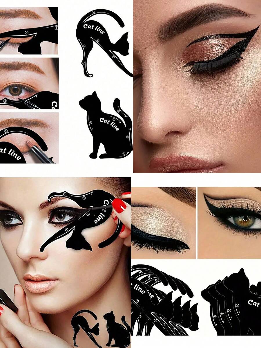 4pcs Cat Eye Makeup Template Set, Includes Liquid Eyeliner Pen, Waterproof Eyeliner Pencil, Gel Eyeliner Pen And Eyeliner Brush. Suitable For Beginners And Professional Makeup Artists. Comes With Easy-To-Follow 10 Makeup Looks Guide App. Versatile Usage For Room Decor, Vanity, Travel, Bedroom And More. Also Suitable As Makeup Accessories, Christmas Gifts, Cosmetics, Makeup Tools,Giveaways,Travel,Cheap Stuff,Travel Essential - Multicolor - View 1